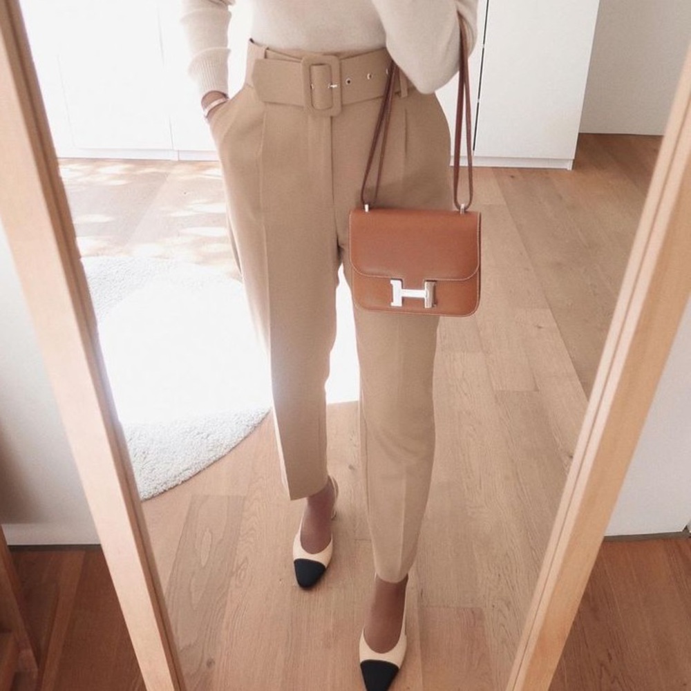 Zara high waisted pants camel no belt
